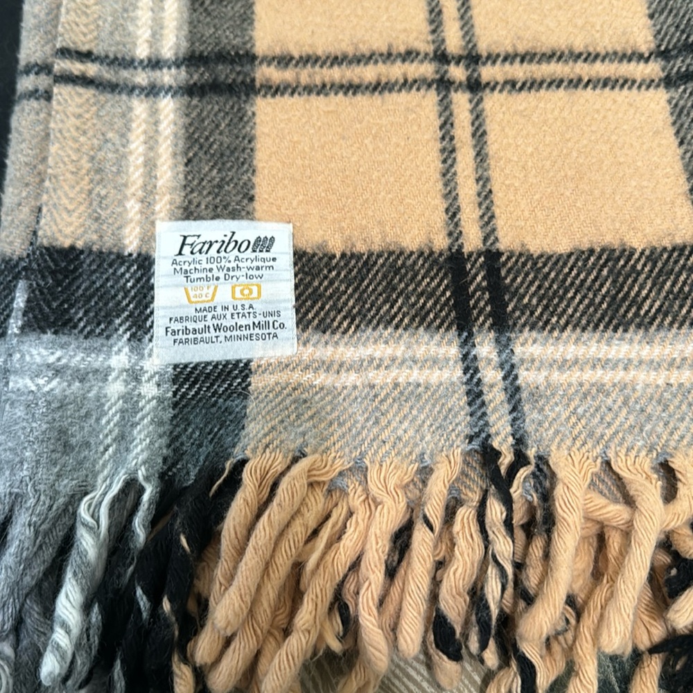 Vintage Plaid Blanket - Black, Gray, Tan